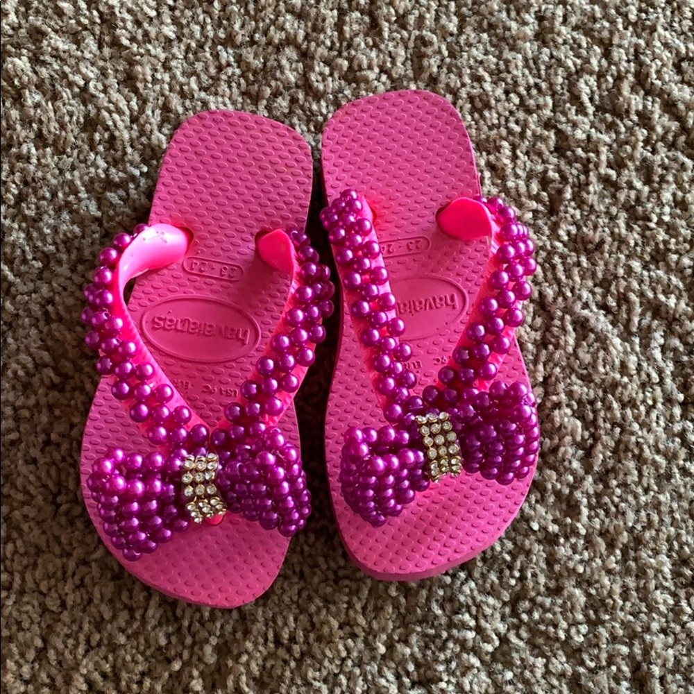 Havaianas Pink Beaded Bow Kids Flip Flops